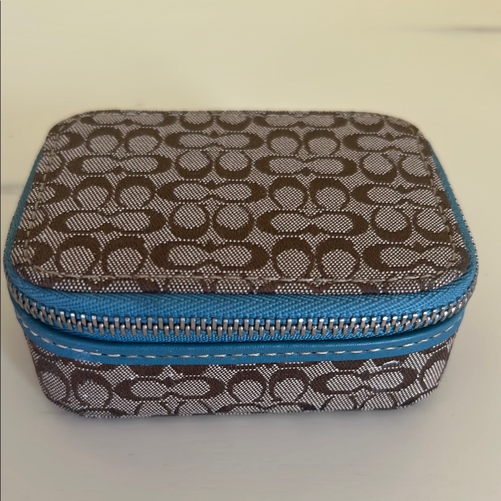 Coach Brown and Blue Patterned Jewelry Case